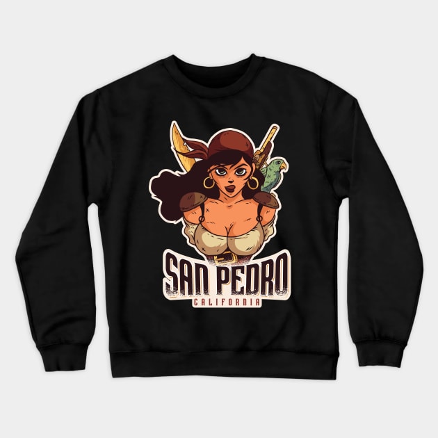 San Pedro California Pirate Girl Crewneck Sweatshirt by madeinchorley